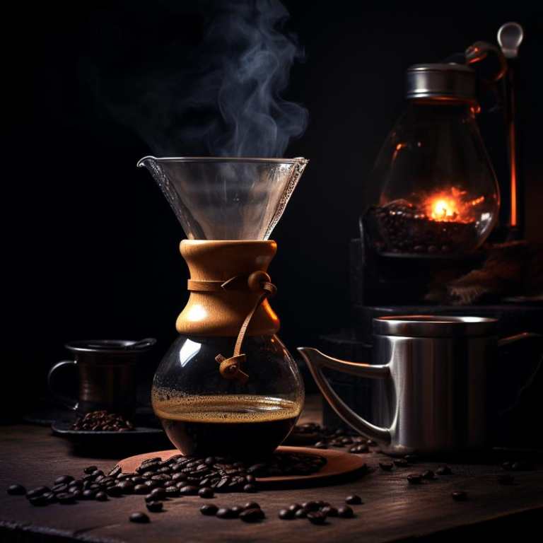 /creating a prompt for generating an image with a Chemex coffee maker, coffee beans and a Cup of coffee in a dark environment --v 5.2 Job ID: 9f332c05-87fd-4c9d-a92d-deddbb456a52